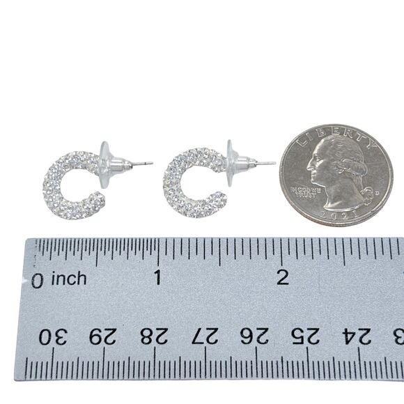 Vintage Sterling Silver 925 Rhinestone Pave Hoop Earrings - Picture 4 of 5